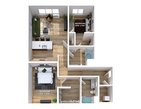 Floor plan for 2 beds, 2 baths, 1120 sqft